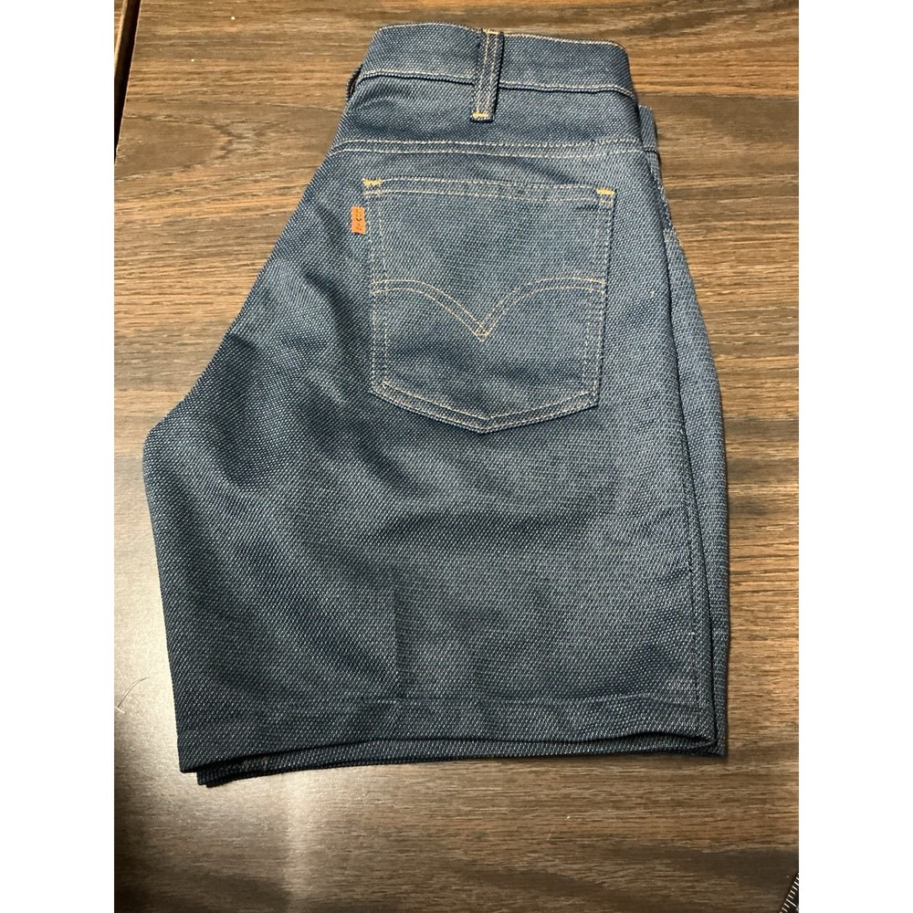 Vintage 70s Levis Shorts Orange Tab Poly Denim Dark Blue Talon Zip 32x32